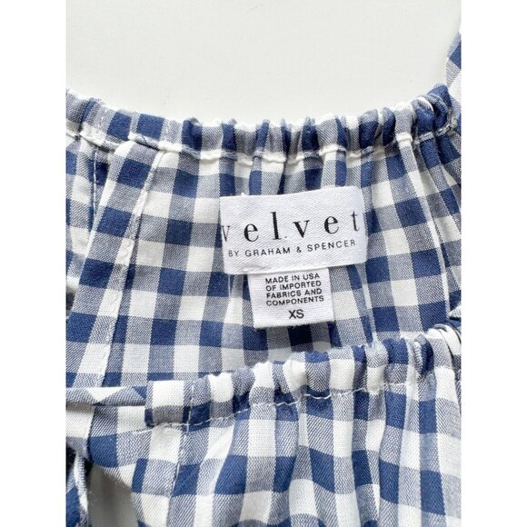 NWOT VELVET GRAHAM & SPENCER Nedra Blue Gingham Cold Shoulder Blouse, Size XS - Picture 10 of 12
